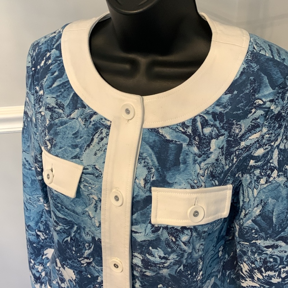 Doncaster Blue & White Printed Denim Jacket Size 10